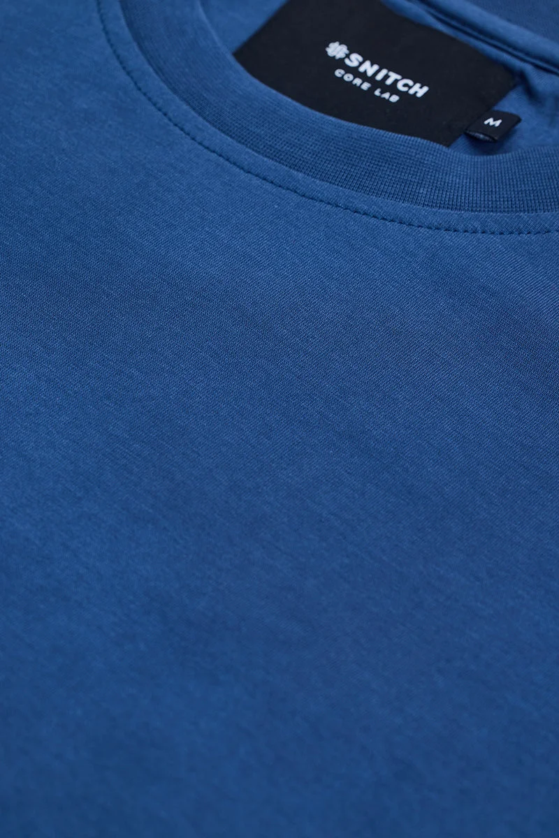 SNITCH Core Lab Navy Solid Slim Fit T-Shirt